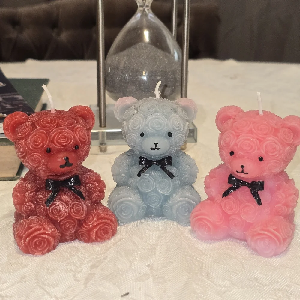 Pure Beeswax Rose Teddy Bear, Angel & Cross Candles Valentine's Day – $15 Each - Picture 5 of 5